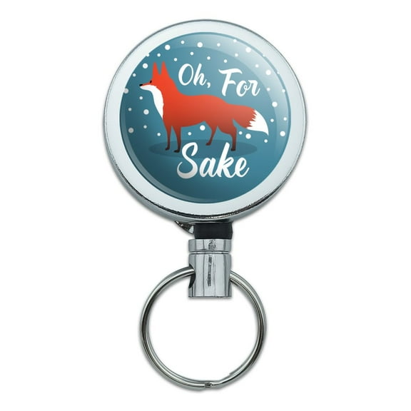 Oh For Fox Sake Funny on Teal Heavy Duty Metal Retractable Reel ID Badge Key Card Tag Holder with Belt Clip