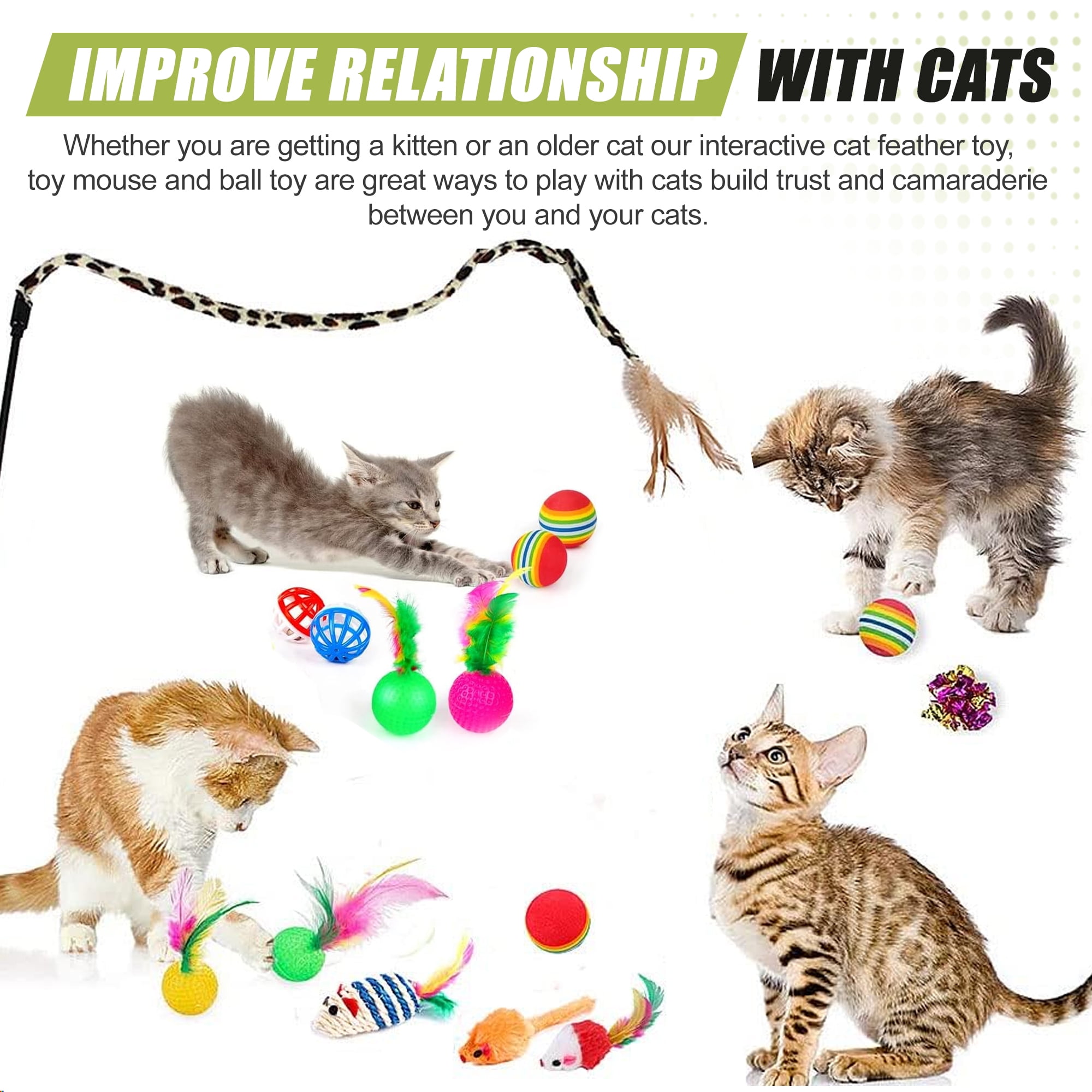 21Pcs Cat Toys Kitten Toys, Interactive Kitten Toys for Indoor Cats, Variety Catnip Toys with Collapsible Cat Tunnel, Cat Toy Balls, Cat Wand