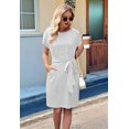 thumbnail image 4 of Women'S Summer Striped Short Sleeve T Shirt Dress Casual Tie Waist with Pockets Light Gray XXXL, 4 of 7
