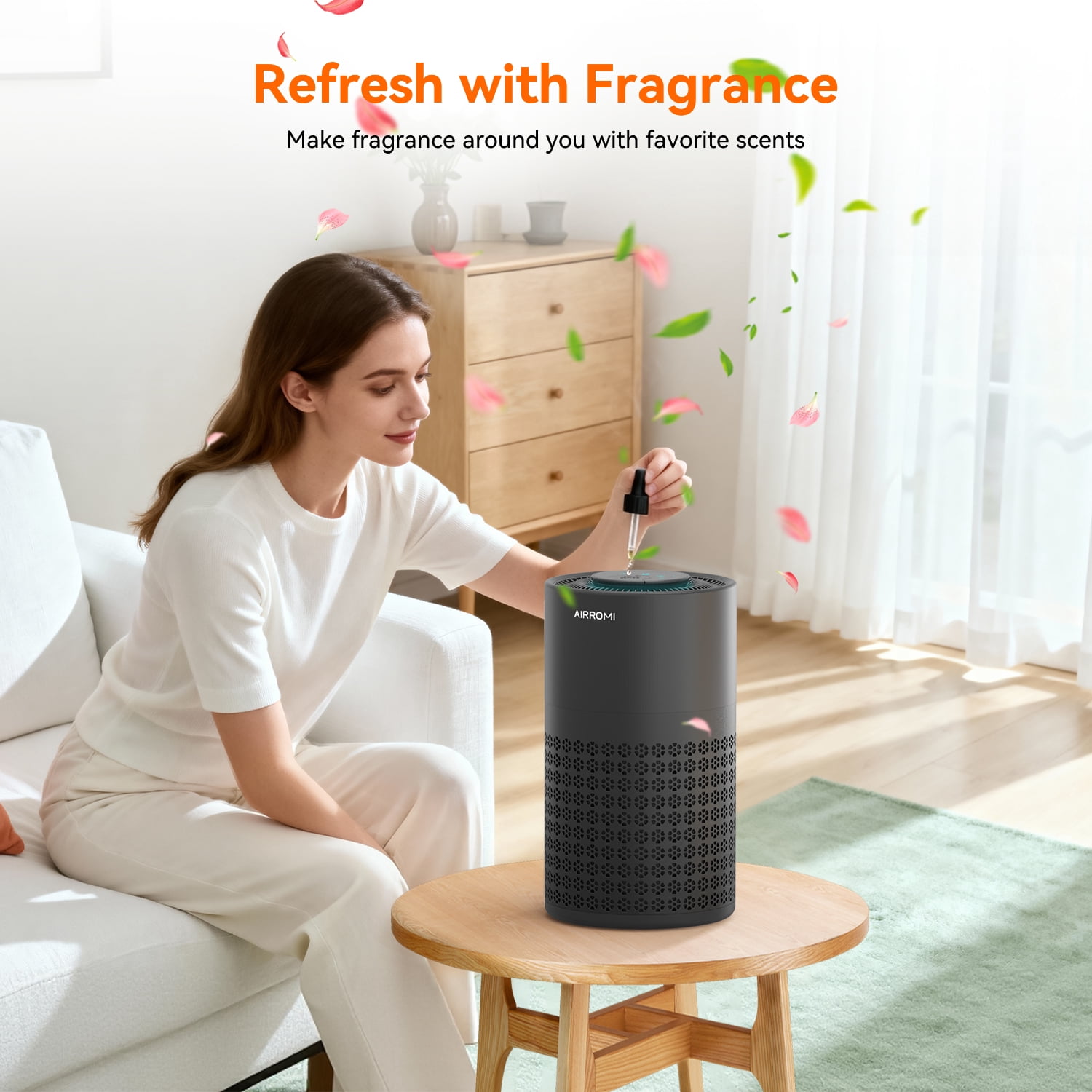 AIRROMI Air Purifier for Home Bedroom Covers 990 Ft² - Hepa 3-in-1 Filter, with Aromatherapy, Night Light & Timer, Remove Smoke, Pet Dander, Odor, Dust,A2001 Black