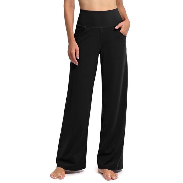 Pantalones para Mujer Promover Petite Pierna Ancha Negros con Bolsillos