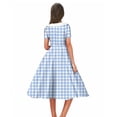 thumbnail image 4 of Dolkfu French Style Womens Summer&Fall Dresses Collared Short Sleeve Mid-Length Blue Fit & Flare Dresses Full Swing Flared Plaid Regular Dresses Light Blue,Xxl, 4 of 6