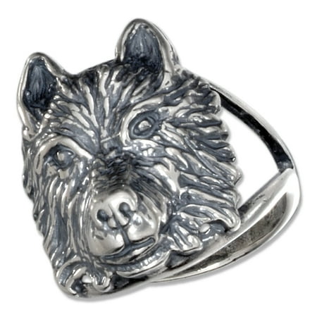 Large Split Rings - STERLING SILVER WOLF HEAD RING WITH SPLIT SHANK