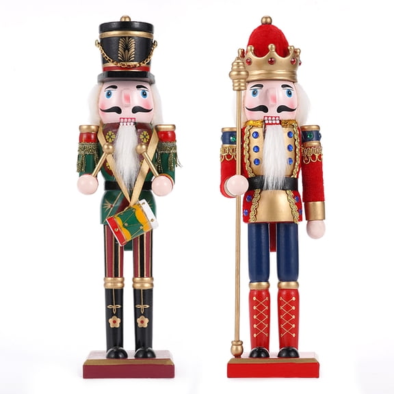 Vorfor 2Pcs Nutcracker Decorations Set, Wooden Nutcracker Soldier Christmas Ornaments Collectible Festive Xmas Figures Decor Gift Indoor, 12'' Green