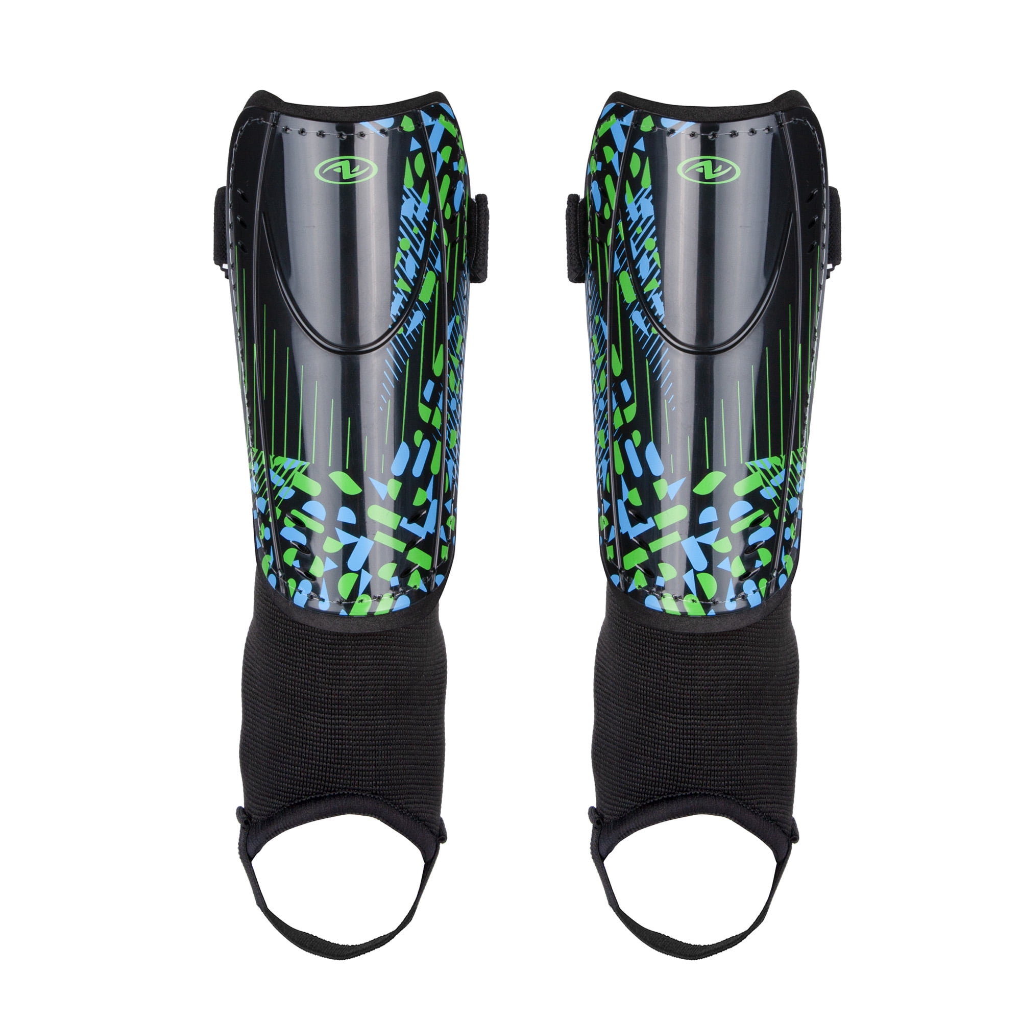 Athletic Works Small Soccer Shin Guards for Kids, Durable PP Shell, Black/Blue/Green