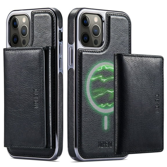 MOHEYO Removable Wallet MagSafe Compatible Leather Case for iPhone 13 Pro Max - Black