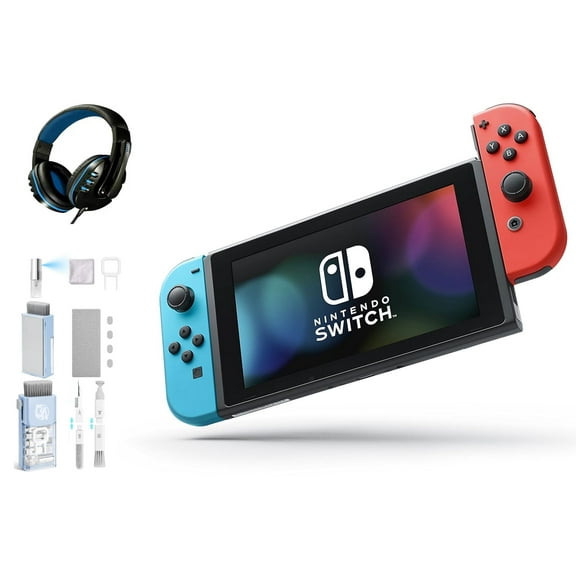 Pre-Owned Nintendo Switch - Neon Blue and Neon Red Joy-Con with Headset BOLT AXTION Cleaning Kit ( )