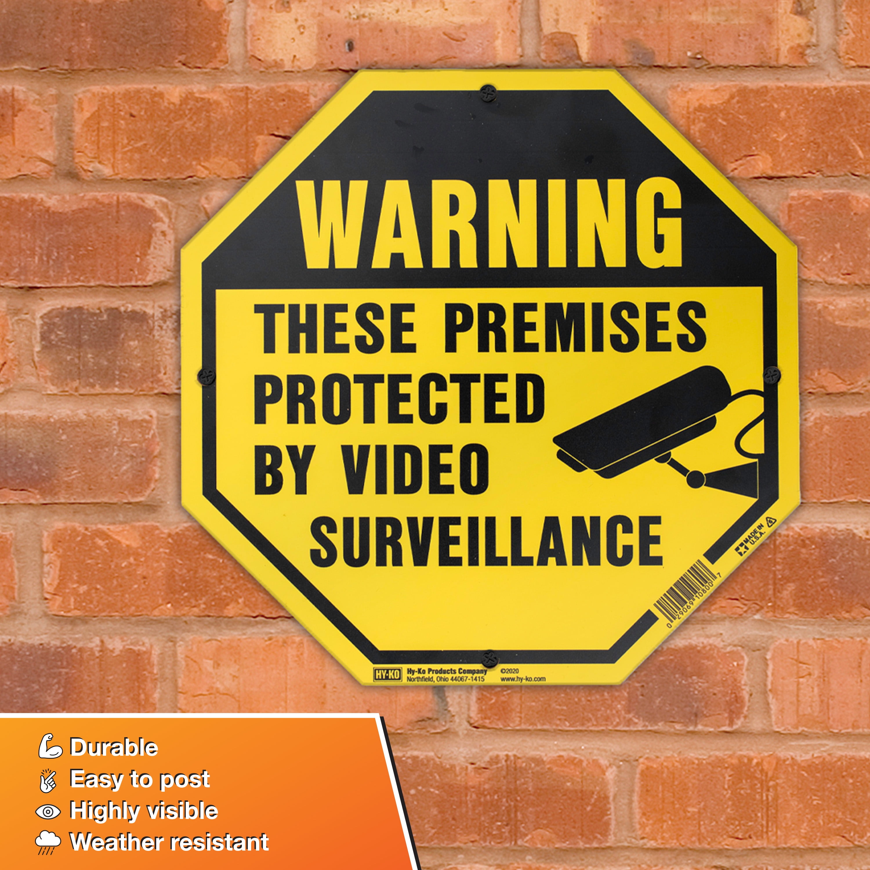 (5 pack) 9" x 9" Octagon Video Surveillance Sign by HY-KO