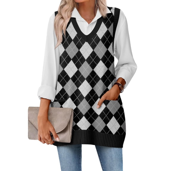 Zeagoo Women's Sweater Vest Oversized Sleeveless V Neck Pullovers with Pocket Knitted Fall Trendy