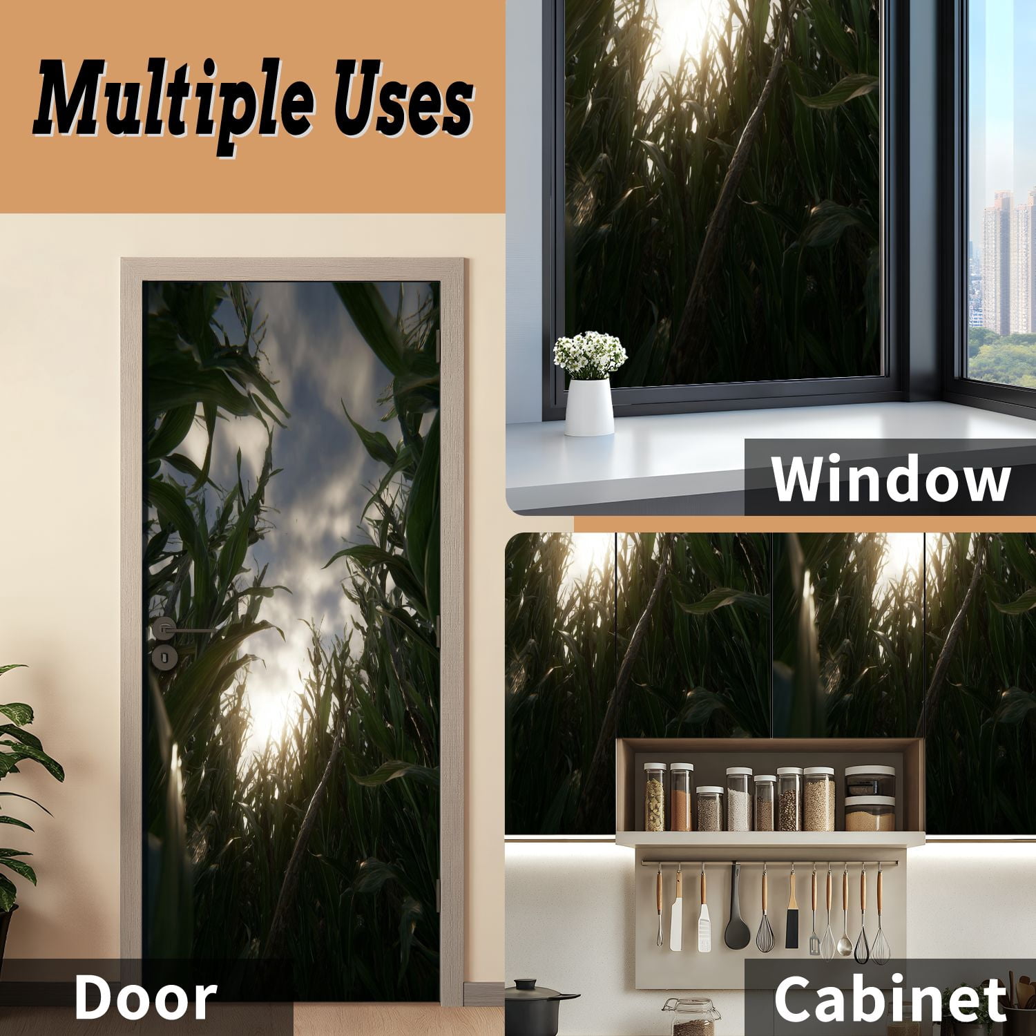 Self Adhesive Vinyl Refrigerator Wrap Set field sunset Door Mural Removable Fridge Sticker Peel and Stick&nbsp;Full Door Cover Decal Kitchen Bar Decor