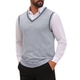 thumbnail image 4 of INSPIRE CHIC Men's Sweater Vest V Neck Knitwear Pullover Sleeveless Sweater Top XL Light Gray, 4 of 5