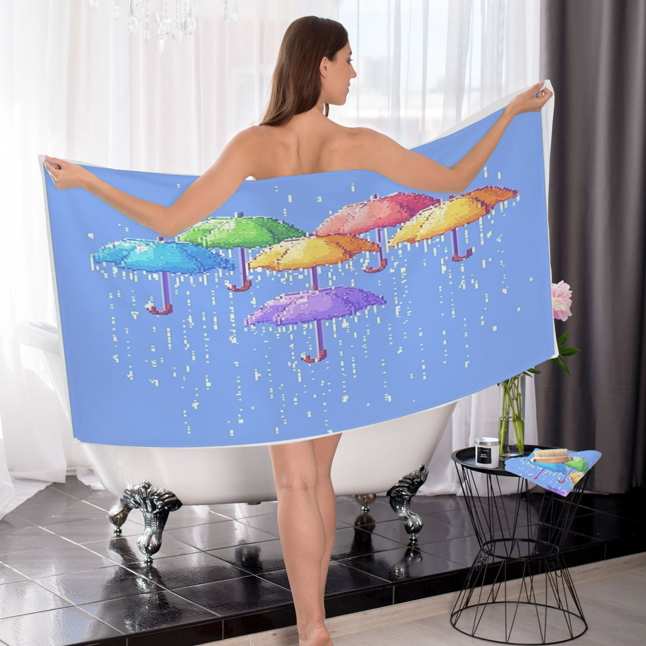 Umbrellas 2 Piece Cotton Bath and Face Towel Set Soft and Absorbent, for Beach Pool Bathroom