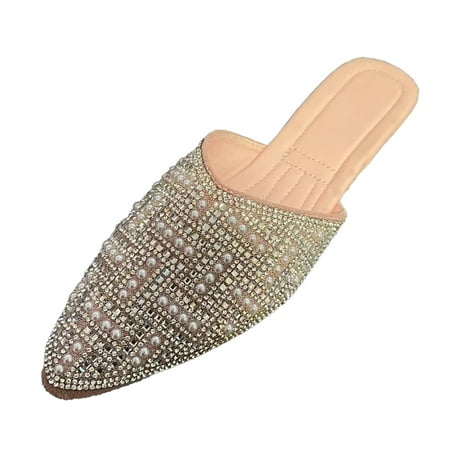 

Cathalem Women s Shoes Fashion Flat Korean Pearl Rhinestone Pointed Slippers Red 40