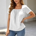 thumbnail image 3 of Square Neck Tops for Women Short Sleeve Casual Pleated Front Lightweight T-Shirts Summer Blouses Beach Vacation Shirt, 3 of 9