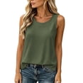 thumbnail image 5 of FDGIU Women's Round Neck Sleeveless Tank Top, Solid Cotton Linen Woven Loose Curved Hem Casual Camisole Blouse, 5 of 8