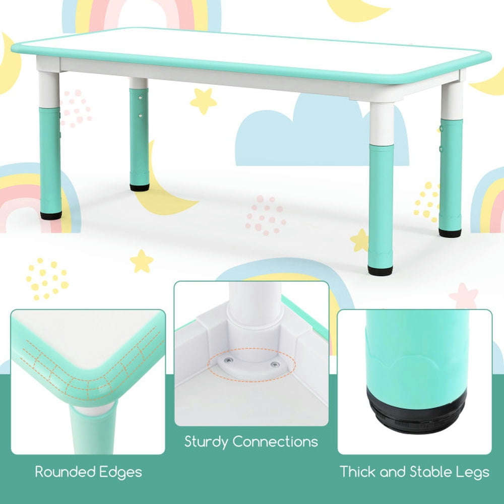 Resenkos Kids Table and Chairs Set for 4 with Graffiti Desktop-Green, Small Folding Table for Arts & Crafts, Snack Time, Homeschooling, Homework