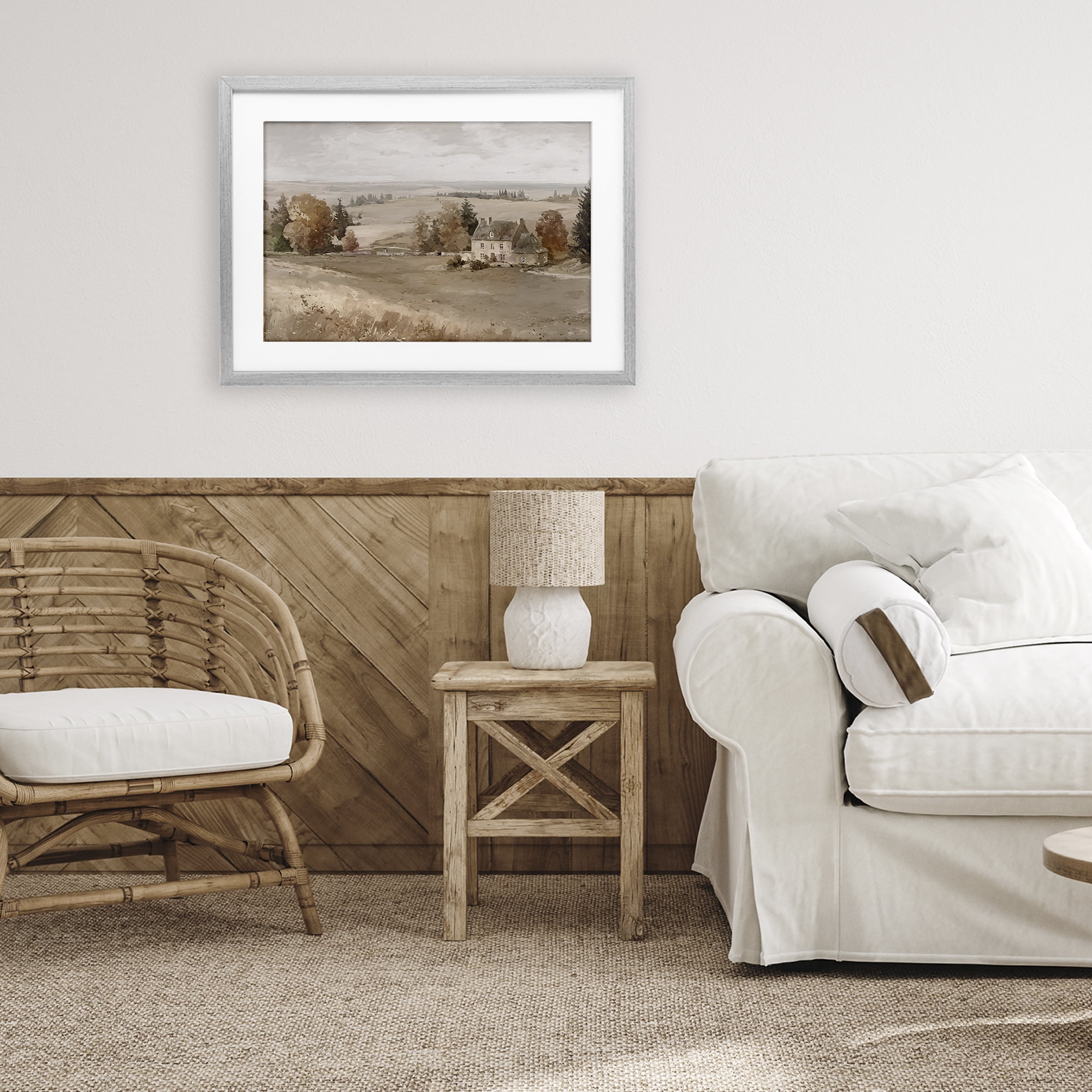 Stupell Industries Quaint Cottage in Countryside Gray Framed Print Under Glass, design by Jacky Ngan