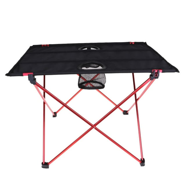 Mesa plegable, tela Oxford con aleación de aluminio, 2 portavasos de malla, compacta, rojo kusrkot Mesa de camping plegable