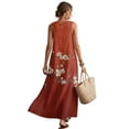 thumbnail image 2 of Jiueut Cherry Blossom Print Women’s Summer Maxi Dress Sleeveless Crewneck Casual Long Dress with Pockets, Lightweight Linen Look Flowy Beach Vacation Outfit, 3XL, 2 of 7