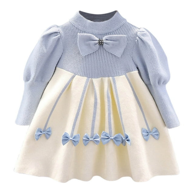 Tranfacy Robes d'Automne pour Filles, Robe Princesse à Manches Longues pour Tout-Petits, Robe pour Filles 1-8 Ans, Robe à Manches Longues avec Volants et Nœud