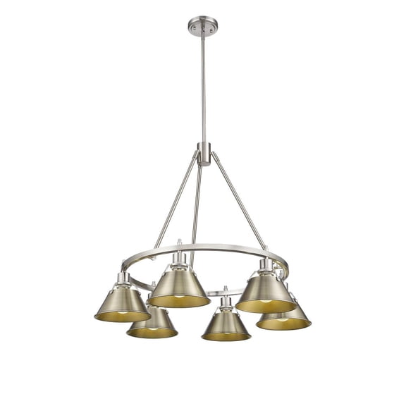 3306-6 PW-AB Golden Lighting Orwell - 6 Light Chandelier-20.38 Inches Tall and 29 Inches Wide-Pewter Finish-Aged Brass Shade Color