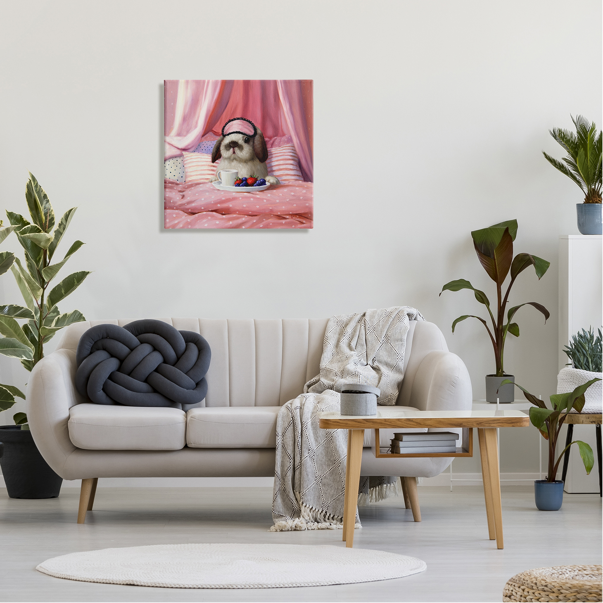 Stupell Industries Adorable House Bunny Rabbit Breakfast In Bed Pink, 24 x 24, Design by Lucia Heffernan