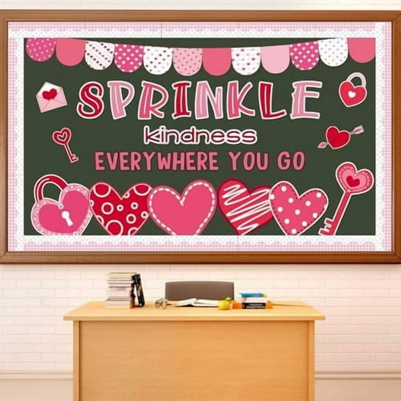 Valentine’s Day Bulletin Board Decorations Set - Sprinkle Kindness Heart Cutouts, Happy Valentine's Day Cutouts, Blackboard Borders & Lock Cutouts for School Classroom Wall & Office Decor