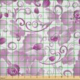 thumbnail image 2 of Ambesonne Orchid Fabric by the Yard Microfiber, Ornate Floral Curly Leaf, 2 Yards, Lilac Magenta White, 2 of 2