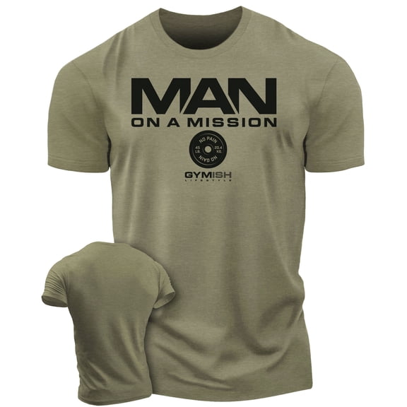 Gymish Man on Mission Workout Shirt for Men – Motivational Gym T-Shirt, Funny Lifting Tee, Athletic Gym Wear