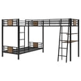 thumbnail image 5 of EUROCO L-Shaped Twin over Twin Bunk Bed with Desk and Shelf for Kids Bedroom, Brown, 5 of 10