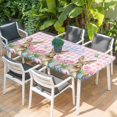 thumbnail image 2 of Spring Easter Bunny Table Cloths for 4 Foot Rectangle Tables, Pink Plaid Tulip Botanical Eggs Patio Waterproof Elastic Fitted Tablecloths, Washable Rectangular Table Cover for Camping, 2 of 8