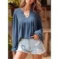thumbnail image 5 of Sidefeel Tunic Tops for Women Loose V Neck Top Shirts Long Sleeve Pleated Blouse Shirts Basic Chiffon Shirt Blue XL US16-18, 5 of 10