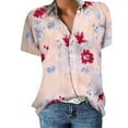 thumbnail image 2 of Summer Saving Wycnly Womens Shirts V-Neck Short Sleeve Floral Summer Cute Tops Loose Casual Button Down Lapel Lightweight Shirts Blouses Pink xl Clearance Under $5, 2 of 5