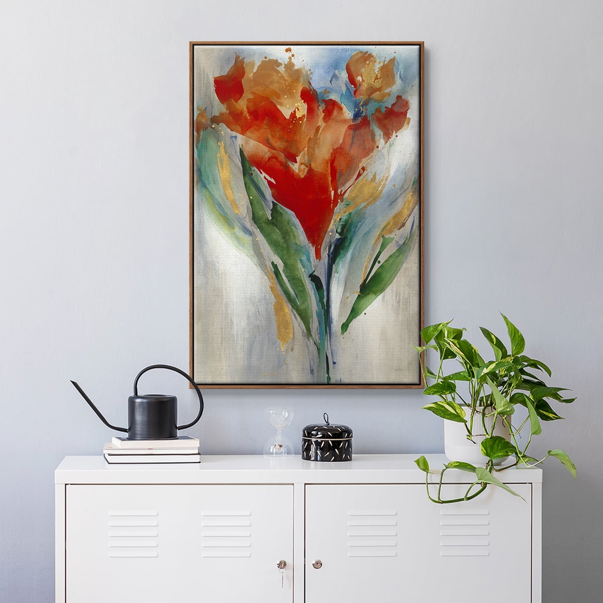 Wild Flower Bouquet Framed Premium Gallery Wrapped Canvas - Ready to Hang - 25 x 37 - Walnut Floating Frame