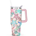 thumbnail image 2 of 40oz Cute Colorful Starfish Stainless Steel Flip Straw Tumbler Spill Proof Travel Cup Double Wall Vacuum Insulated Coffee Mug with Top Handle, 2 of 6