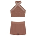 thumbnail image 3 of iefiel Kids Girls Gymnastics Dance Outfits Crop Tank Top and Shorts Set Cheerleading Dancing Clothes Dusty Pink 16, 3 of 9
