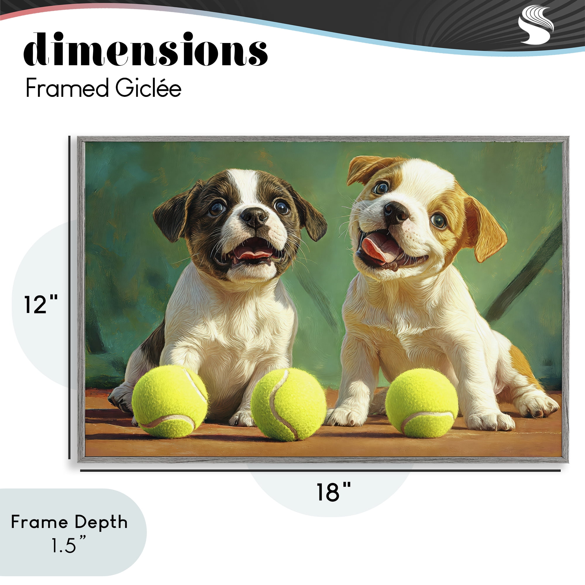 Stupell Industries Adorable Puppies with Tennis Balls Gray Framed Giclee Art, design by Imagine It Images
