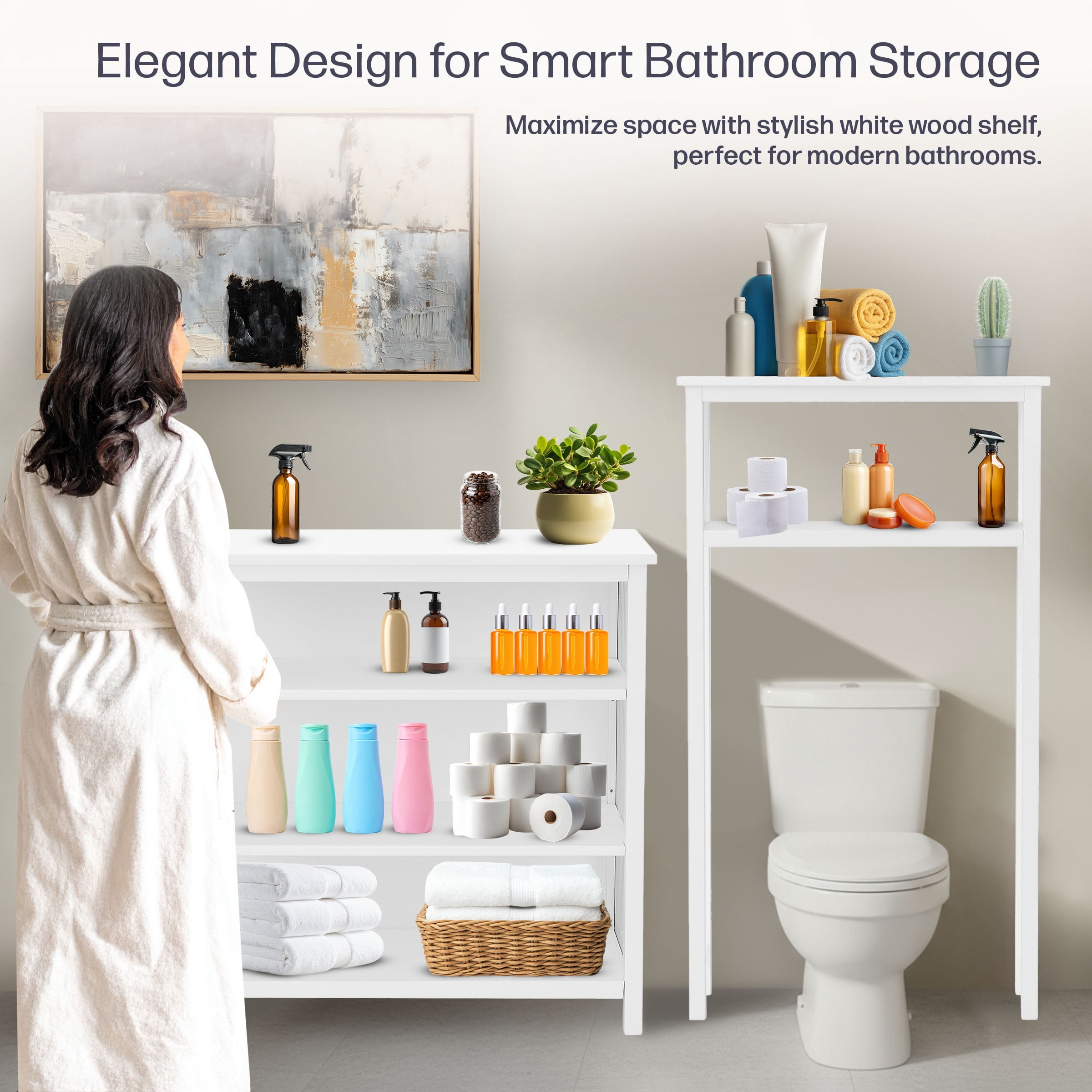 Alaterre Furniture 32x32 Adjustable Shelf Organizer and 27x48 Over The Toilet Storage Rack (White)