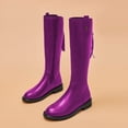 thumbnail image 3 of YDN Women Basic Round Toe Flats Knee High Boots Back Zipper low Heel Riding Boots Warm Comfy Outfit Winter Shoes Size 14 Purple, 3 of 4