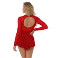 thumbnail image 3 of Miutii Women's Shiny Rhinestone Figure Skating Dress Mesh Sheer Long Sleeve Skirted Leotard Dancewear Red M, 3 of 8