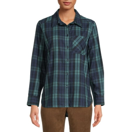 Time and Tru Women's Plaid Button Front Shirt