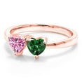 thumbnail image 2 of Gem Stone King 18K Rose Gold Plated Silver Ring Heart Shape Pink Moissanite and Nano Emerald Green (1.00 Cttw, Size 6), 2 of 6
