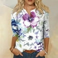 thumbnail image 2 of RPVATI 3/4 Sleeve Shirts for Petite Women V Neck Button Down Up Elbow Sleeve Tops Loose Fit Floral Print Henley Blouses Dressy Boho Tees Casual Tunic Tops Purple L, 2 of 6