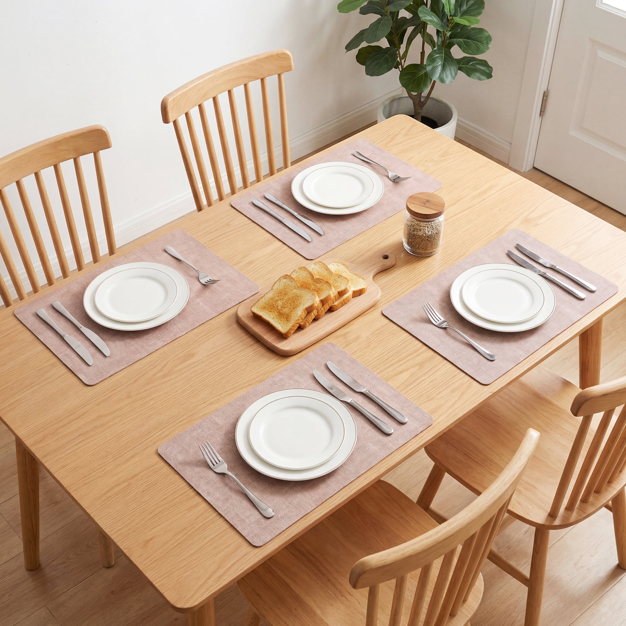 Unique Bargains 6pcs Faux Leather Placemats for Kitchen Pink 16.9"x11.8"