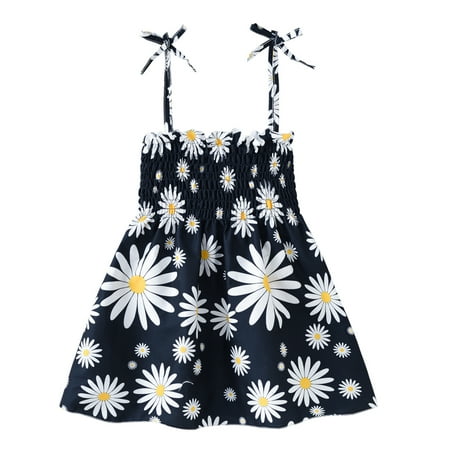 

EHTMSAK Infant Baby Toddler Child Children Kids Summer Floral Dresses for Girl Sleeveless Sundress Square Neck Dress Navy 1Y-6Y 100