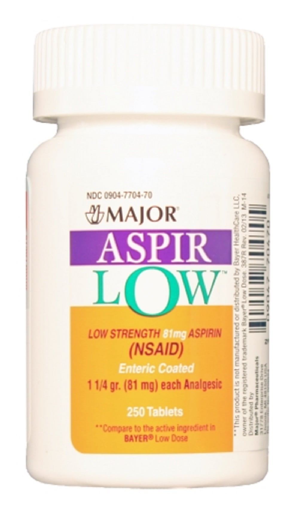 Major Aspir Low Enteric Coated Low Strength Aspirin Tablets, 81 mg, 250