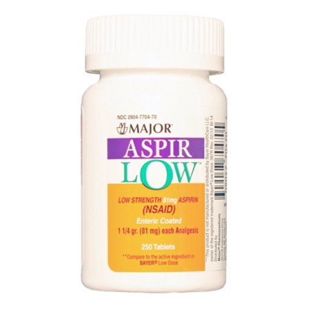 Major Aspir Low Enteric Coated Low Strength Aspirin Tablets, 81 mg, 250 Count