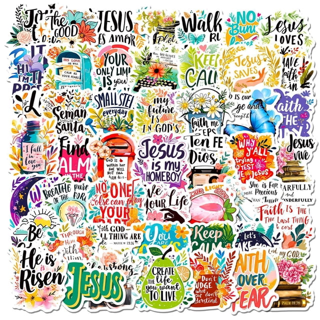 Paquete de pegatinas inspiradoras con temática cristiana, 50 unidades, versículos de la Biblia