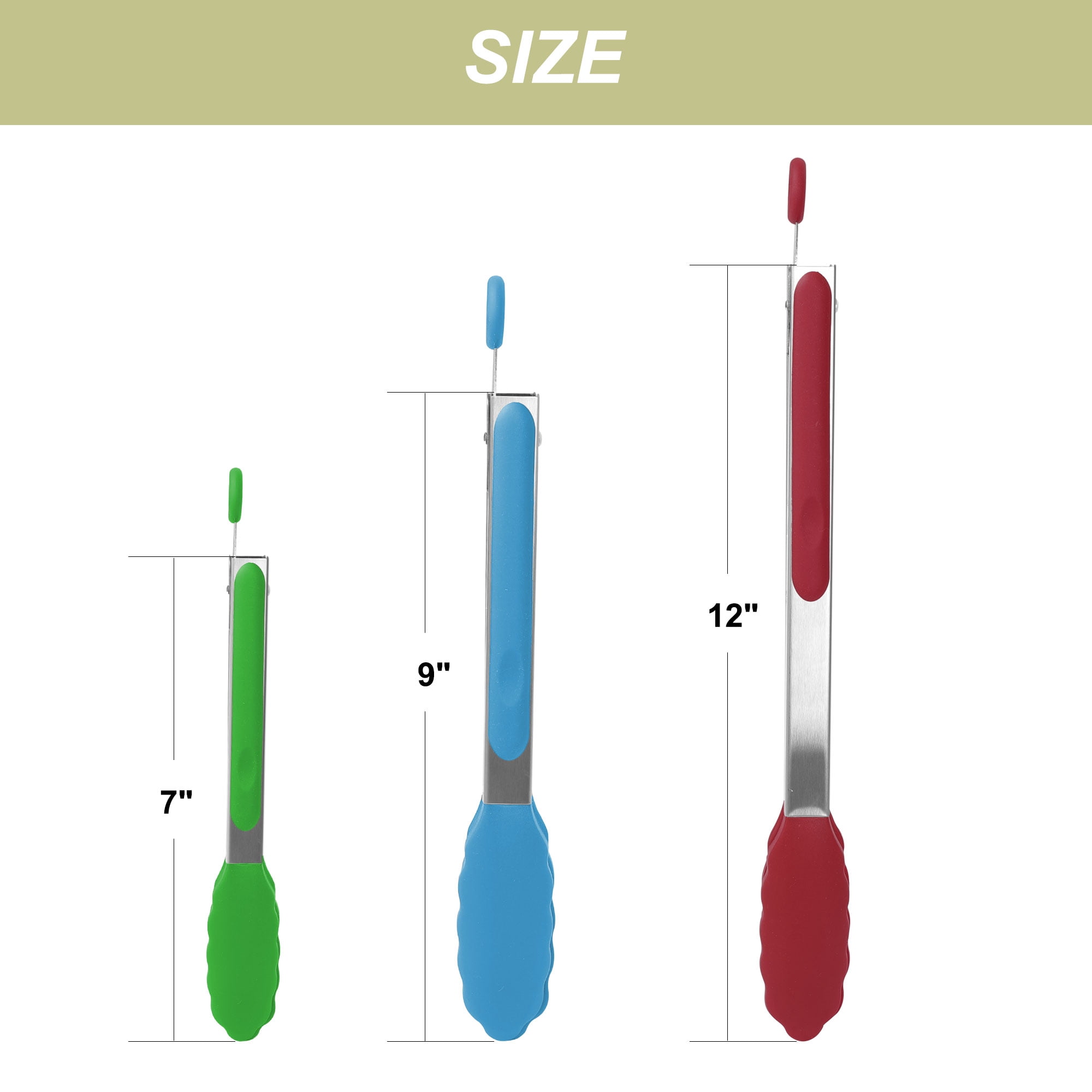 Unique Bargains Stainless Steel Kitchen Tongs Set Silicone Cooking Tongs 3Pcs Multicolor