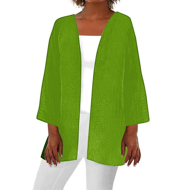 Timegard Cardigan à Manches 3/4 pour Femmes, Manteaux Légers à devant Ouvert, Automne, Couleur Unie, Hauts Amples et Fins